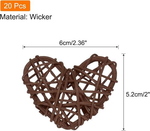 MECCANIXITY 20Pcs Heart Shaped Rattan Ball Vase Filler Natural Rattan for Valentine's Day Decoration Wedding Home Decoration Black 2.36 in in Saudi Arabia