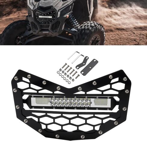 Front Grille Grill with 8" LED Back Light Light Bar Fit for Can Am Maverick X3 2017 2018 2019 2020 2021 2022 2023 2024 in Saudi Arabia
