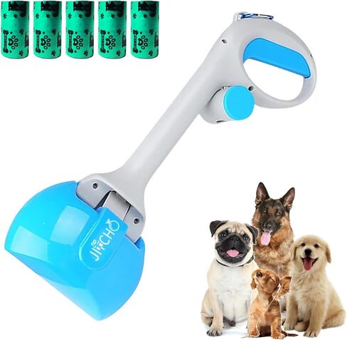 Pooper Scooper with 50 Waste Bags, Non-Breakable Dog Pooper Scooper with Built-in Poop Bag Dispenser & Leash Hook, Easy to Use & Portable Pet Poop Scooper for Dogs & Cats (Blue) in Saudi Arabia