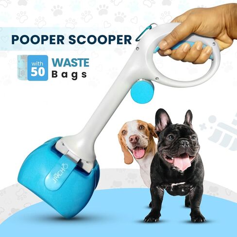 Pooper Scooper with 50 Waste Bags, Non-Breakable Dog Pooper Scooper with Built-in Poop Bag Dispenser & Leash Hook, Easy to Use & Portable Pet Poop Scooper for Dogs & Cats (Blue) in Saudi Arabia