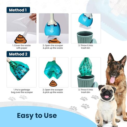 Pooper Scooper with 50 Waste Bags, Non-Breakable Dog Pooper Scooper with Built-in Poop Bag Dispenser & Leash Hook, Easy to Use & Portable Pet Poop Scooper for Dogs & Cats (Blue) in Saudi Arabia