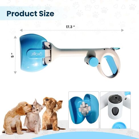Pooper Scooper with 50 Waste Bags, Non-Breakable Dog Pooper Scooper with Built-in Poop Bag Dispenser & Leash Hook, Easy to Use & Portable Pet Poop Scooper for Dogs & Cats (Blue) in Saudi Arabia