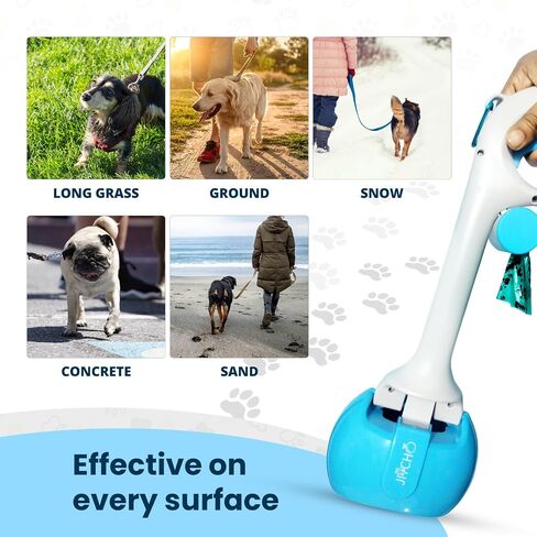 Pooper Scooper with 50 Waste Bags, Non-Breakable Dog Pooper Scooper with Built-in Poop Bag Dispenser & Leash Hook, Easy to Use & Portable Pet Poop Scooper for Dogs & Cats (Blue) in Saudi Arabia