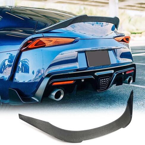 MCARCAR KIT جناح صندوق السيارة من ألياف الكربون يناسب 2019-2023 Toyota Supra A90 A91 كوبيه غطاء التمهيد الخلفي عالي الركلة الخلفي الجذع جناح منقار البط منفذ مصنع الشفاه (ألياف الكربون الأسود اللامع) in Kuwait