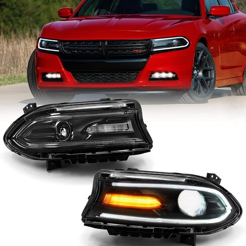 For Dodge Charger Headlights Assembly 2015 2016 2017 2018 2019 2020 2021 Halogen Model Headlamp with LED DRL & Turn Signal Lights Left Driver & Right Passenger Side 68214399AC 68214398AC in Saudi Arabia