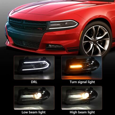 For Dodge Charger Headlights Assembly 2015 2016 2017 2018 2019 2020 2021 Halogen Model Headlamp with LED DRL & Turn Signal Lights Left Driver & Right Passenger Side 68214399AC 68214398AC in Saudi Arabia
