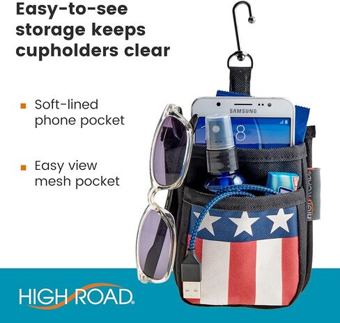 High Road Air Vent Mount Car Cell Phone Holder with Soft Lined Back Pocket and Front Mesh Storage Pocket in Kuwait