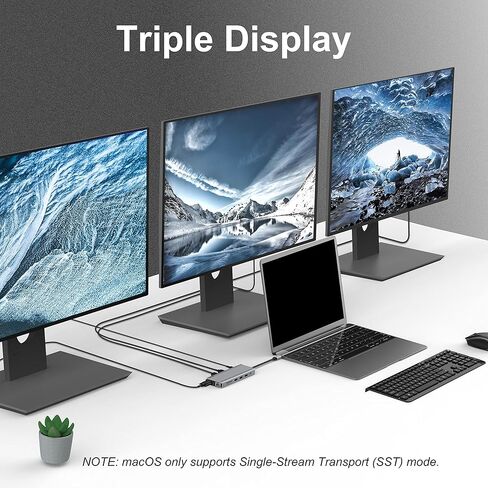 محطة إرساء USB C شاشة مزدوجة، شاشة intpw 14 في 1 USB C ثلاثية مع 2 HDMI وVGA و3 USB 3.1 بسرعة 10 جيجابت في الثانية و3 USB 2.0 وإيثرنت وSD/TF وصوت ومحطة إرساء للكمبيوتر المحمول Dell/HP/Lenovo /ماك بوك برو in Kuwait