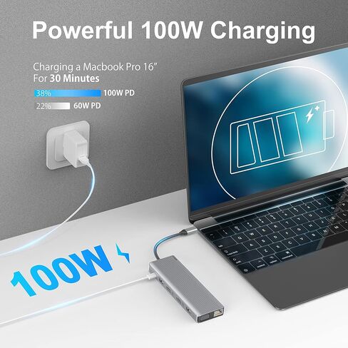 محطة إرساء USB C شاشة مزدوجة، شاشة intpw 14 في 1 USB C ثلاثية مع 2 HDMI وVGA و3 USB 3.1 بسرعة 10 جيجابت في الثانية و3 USB 2.0 وإيثرنت وSD/TF وصوت ومحطة إرساء للكمبيوتر المحمول Dell/HP/Lenovo /ماك بوك برو in Kuwait