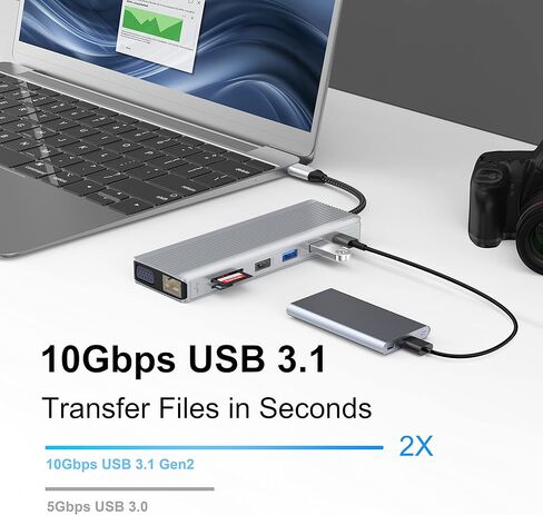 محطة إرساء USB C شاشة مزدوجة، شاشة intpw 14 في 1 USB C ثلاثية مع 2 HDMI وVGA و3 USB 3.1 بسرعة 10 جيجابت في الثانية و3 USB 2.0 وإيثرنت وSD/TF وصوت ومحطة إرساء للكمبيوتر المحمول Dell/HP/Lenovo /ماك بوك برو in Kuwait