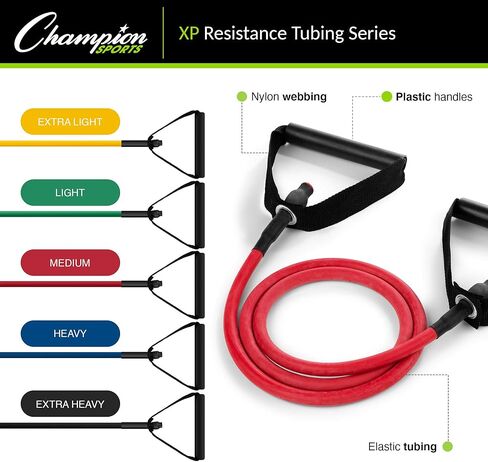 Champion Sports Resistance Tube Bands for Men and Women, Extra Light to Super Heavy Resistance - Durable Fitness Band for Strength Training, Stretching, Rehabilitation - Premium Home Workout Equipment in Kuwait
