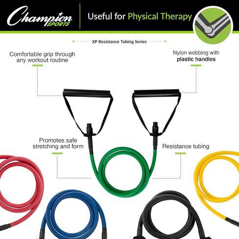Champion Sports Resistance Tube Bands for Men and Women, Extra Light to Super Heavy Resistance - Durable Fitness Band for Strength Training, Stretching, Rehabilitation - Premium Home Workout Equipment in Kuwait