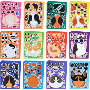 36 PCS Dog Make A Face Stickers for Kids - Make Your Own Sticker Sheets - Kids Party Favor Supplies Craft Gifts - Boys Girls Party Activities
