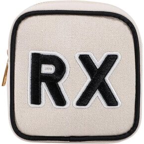 عبوات طبية صغيرة من القماش Rx، حقيبة مكياج لطيفة على شكل حروف من قماش شانيل مع سحاب معدني، منظم محفظة صغيرة للإسعافات الأولية يمكن غسلها في الغسالة (01 بيج)