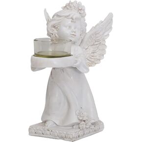 Angel Tea Light Candle Holder, Wings Angel Figurines Cherub Figurine Statue with Tealight Votive Holder for Home Wedding Centerpiece Anniversary Bridal Baby Shower Baptism Décor