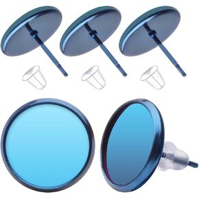 20 Pcs 12mm Stainless Steel Earring Studs Cabochon Blanks Earring Post Trays with Silicone Earrings Back for Jewelry Making,Blue