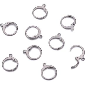 KISSITTY 100Pcs Stainless Steel Leverback Earrings 14.5x12mm with 1mm Holes Round Hoop Earwires for DIY Danlge Earrings Making