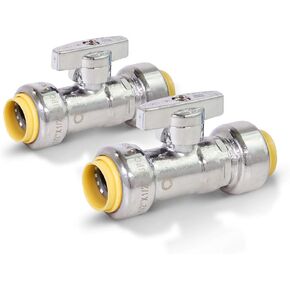 Pushlock UPSSP1212-2 1/4 صمام التوقف المستقيم لإيقاف المياه 1/2 دفع × 1/2 بوصة دفع كروم حزمة من 2