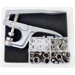 50Pcs 3/8 Inch Grommet with Pilers, Leather Hole Punch Pliers, Grommets Kit Metal Eyelets for Leather, Shoes, Fabric, Belts (50 Set Silver & Pliers)