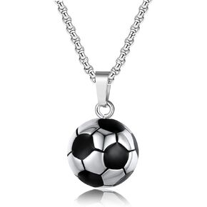 Rnivida 3D Soccer Pendant Necklace Solid Stainless Steel Ball Necklace,Sports Game Lover Soccer Fans Team Jewelry Gift