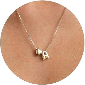Gold Initial Necklaces for Women Charm Bubble Letter Necklace Name Personalized Heart Shaped Pendant Necklace for Women Girls