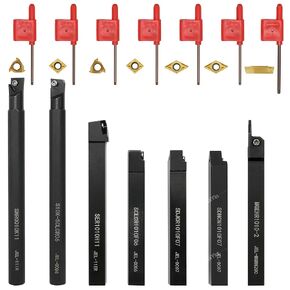 CNC Indexable Metal Lathe Turning Tool - 21Pcs, 3/8'' 10mm Shank Metal Steel Lathe Boring Bar Holder with Carbide Insert Wrench DIY Set for Semi-Finishing and Finishing