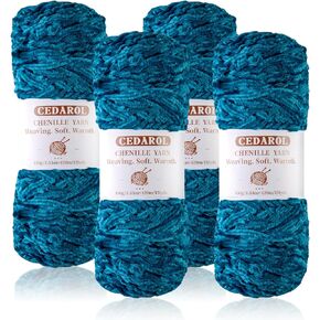 4 * 3.5oz/100g Chenille Yarn for Crocheting, Velvet Yarn for Crocheting Blankets, Size 6 Soft Plush Fluffy Yarn for Hand Knitting, Clothes, Pattern Knitting Creations