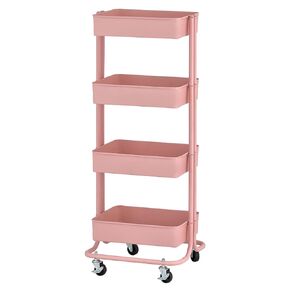 ECR4Kids 4-Tier Metal Rolling Utility Cart, Multipurpose Storage, White