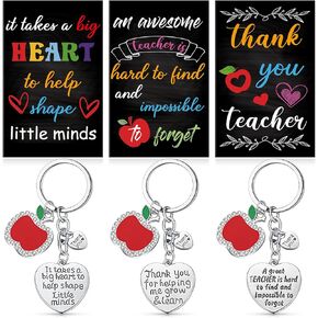 Teacher Appreciation Gift Set 3 Pieces Inspirational Notepads Small Pocket Notebook Journal Planner with 3 Pieces Teacher Keychain for Women Birthday Teacher's Day Graduation Gift (Adorable Style)