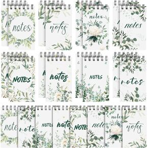 24 Pack Greenery Eucalyptus Spiral Notebook Mini Aesthetic Spiral Notebook Cute Eucalyptus Flower Baby Shower Party Favors Journal Small Memo Note Pad Bulk for Office School Supplies Wedding Party