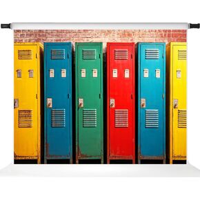 Kate Colorful School Gym Lockers Backdrops Safety Locker Room Decoration Background Photo Studio Props (7x5ft)