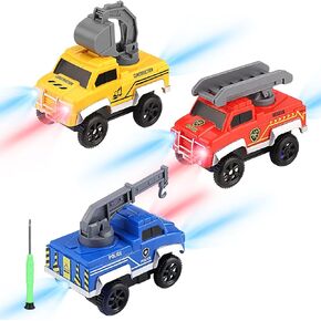 Unicorn Tracks Cars Replacement, Glow in The Dark Toy Cars for Kids, 4pack with 3 Flashing LED Lights