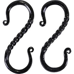 handforged Twisted Heavy-Duty S Hook 2-Pack Rustic Design| Black Coated, S Hooks for Hanging,Heavy Duty Shelving,Garage,Grid Wall,Storage Racks,Hooks for Heavy Weights