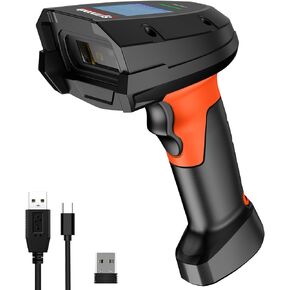 Symcode Bluetooth 2D Barcode Scanner with Display Screen 1D 2D QR with Wireless Charging Cradle with Bluetooth 433Mhz Wireless USB Wired Handheld Shock Dust Proof Bar Code Reader Scanner Green