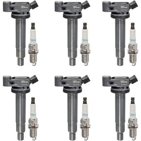 Set of 6 Ignition Coils Pack UF267 & Spark Plugs Platinum 4504 90919-01210 PK20TT Compatible with Lexus ES300 RX300 ES330 RX330 Toyota Camry Avalon Highlander Sienna Solara, C1175 3.0L 3.3L V6
