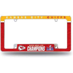 Rico Industries NFL Football Kansas City Chiefs 2024 Super Bowl LVIII Champions 12" x 6" Chrome All Over Automotive License Plate Frame for Car/Truck/SUV