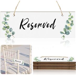 12 Pcs Hanging Wooden Eucalyptus Reserved Signs for Wedding Chairs Ceremony Farmhouse Wedding Signs Reserved Seating Signs Rustic Style Wood Signs Special Events Church Pews Restaurant Decor