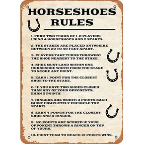 Horseshoes Rules Retro Tin Sign Vintage Art Home Bar Garage Cafe Shop Garden Funny Wall Decor Metal Plaque Farmhouse Wall Decor 8x12 Inch