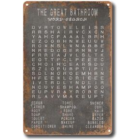 Tin Metal The Great Bathroom Word Search Novelty Garden for Wall Decor 8x12inch