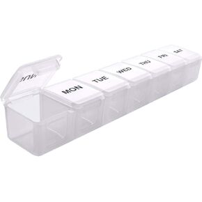 BUG HULL منظم حبوب منع الحمل كبير جدًا للسفر، صندوق حبوب منع الحمل الأسبوعي مقاس XL، علبة حبوب دواء مقاس 7 أيام مقاس XXL، منظم أدوية يومي كبير الحجم للفيتامينات وزيت كبد سمك القد والمكملات الغذائية (أبيض) in Kuwait