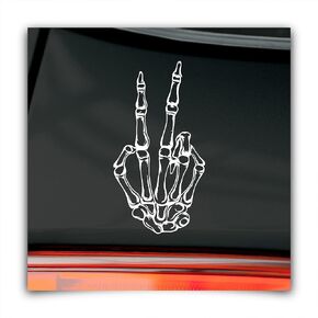 Skeleton Peace Sign Fun Funny Car Stickers & Decals | Accessories for Men, Goth, Skull Bumper Magnets | Weather Resistant | 7" Tall 4" Wide | Made in USA | FaceMemory (Black)