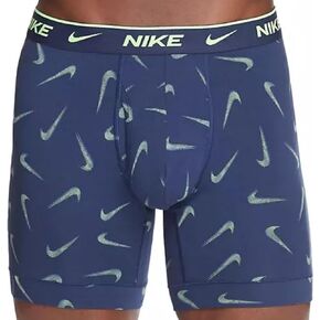 Nike Essential Cotton Stretch 3 pk Boxer Briefs, Vibe Swoosh Print Blue, L