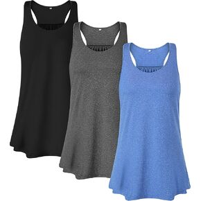 3 Pieces Workout Tops for Women Scoop Neck Loose Fit Racerback Tank Tops Yoga Running Athletic Shirts in Kuwait