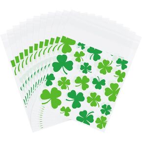 Whaline 320Pcs St. Patrick's Day Cellophane Bags Green Shamrock Self-Adhesive Treat Bags Clear Candy Bags Plastic Goodie Bags for Irish Holiday Party Gift Snack Wrapping Supplies