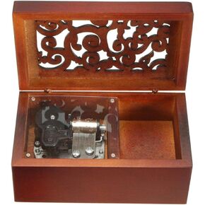 Antique Engraved Wooden Wind-Up Musical Box,A Time for Us from Romeo and Juliet Musical Box,with Gold-Plating Movement in,Heart-Shaped