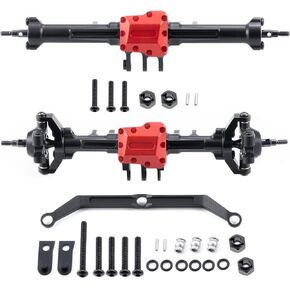RCHUBAM TRX4M Front and Rear Axle Aluminum RC Complete Portal Axle Set with Steering Links Compatible with TRX4M 1/18 RC Crawler Car Upgrade Parts CNC Machined (Extended Axles Set)