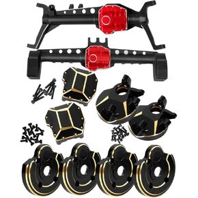 RC Upgrades Part for Axial SCX10 III,Aluminum Front Rear Portal Axles/Brass Axle Diff Cover/Brass Inner Portal Covers Front Steering Knuckles/Brass Portal Covers Weights,Silver