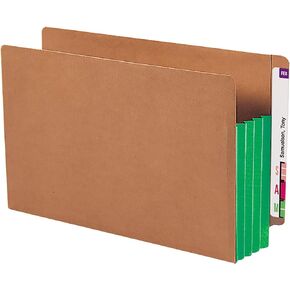 Smead End Tab Pocket, Reinforced Straight-Cut Tab, 3-1/2" Expansion, Extra Wide Legal Size, Redrope with Green Gusset, 10 per Box (74680)