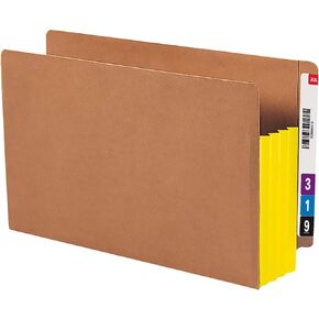 Smead End Tab Pocket, Reinforced Straight-Cut Tab, 3-1/2" Expansion, Extra Wide Legal Size, Redrope with Yellow Gusset, 10 per Box (74688)