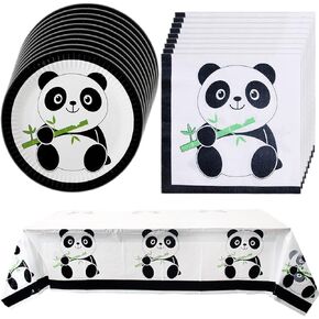 Panda Party Supplies, 20 plates, 20 napkins and 1 tablecloth